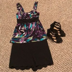 Purple and black multi pattern baby doll top